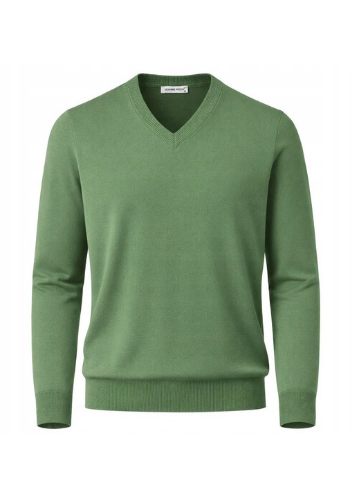 Pulover barbati, guler in V, verde, casmir