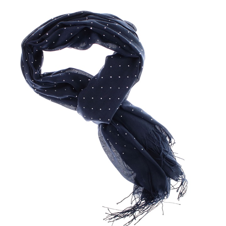 Esarfa de dama, din 30% viscoza 70% poliester, Buticcochet, 75x180 cm, model cu strasuri, Bleumarin - ES3257