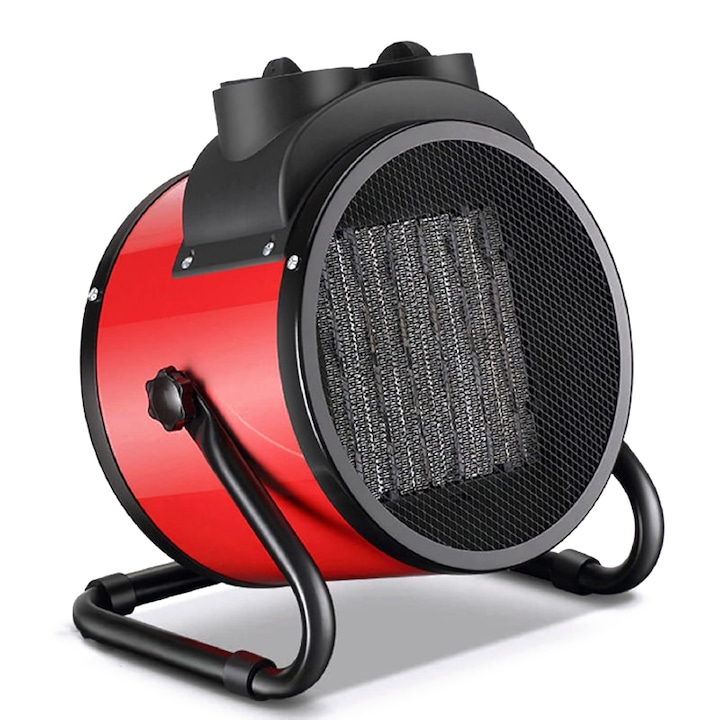 Aeroterma Portabila Ceramica PTC 3500W SUPER TRENDS®, cu Siguranta Anti-Rasturnare, IPX4 Rezistenta la Apa, 2 Trepte de Incalzire si Ventilator, Rosu