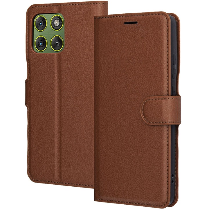 Husa pentru Motorola Edge 70, Tip portofel, Vintage PU Leather, Inchidere cu capsa magnetica, Buzunare carduri, Compartiment bancnote, Decupaj difuzor apeluri, Acoperire 360, Functie stand, Protectie fata-spate, Piele ecologica, Maro