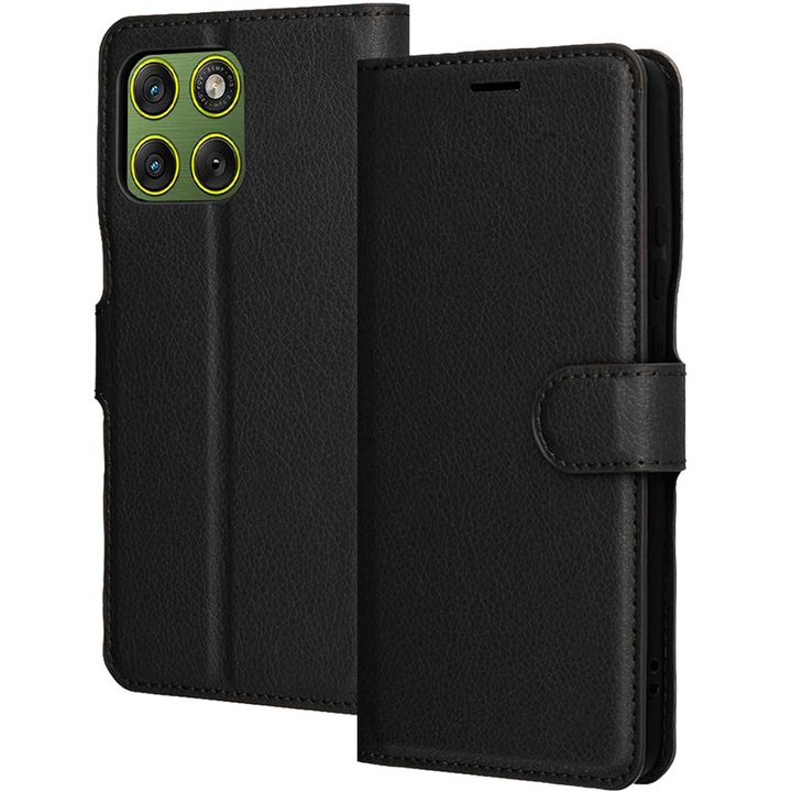 Husa pentru Motorola Edge 70, Tip portofel, Vintage PU Leather, Inchidere cu capsa magnetica, Buzunare carduri, Compartiment bancnote, Decupaj difuzor apeluri, Acoperire 360, Functie stand, Protectie fata-spate, Piele ecologica, Negru