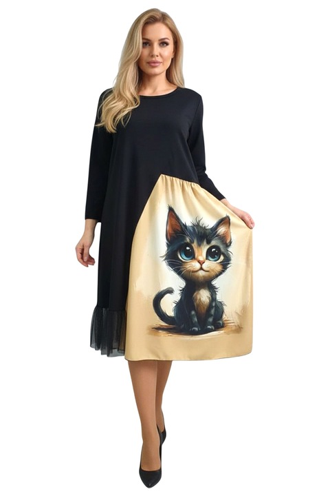 Rochie casual Arty Fiora, cu tull si croi oversize, Little Dreamer, FashionForYou, Marime universala S/M/L