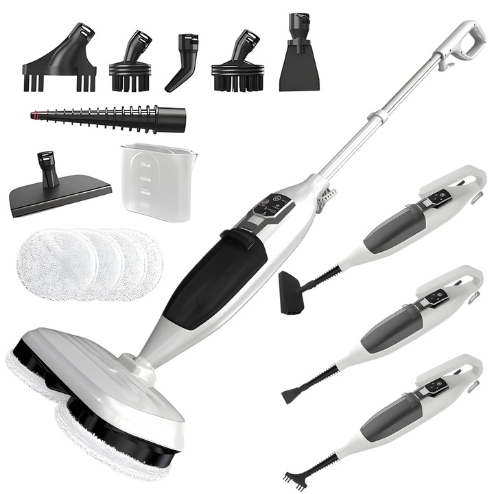 Парен моп Juksun 1300W самоходен, 13 в 1, бял, 550мл, 5м кабел