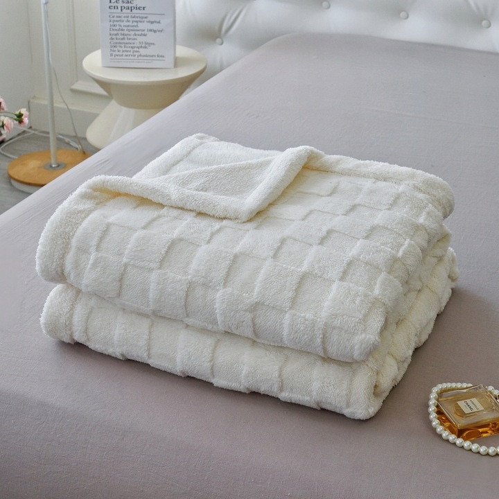 Patura moale, groasa, calduroasa, tricotata, alba, 200x230cm | pentru canapea si pat, pentru Craciun, sic, durabila