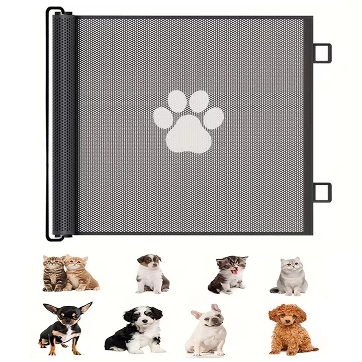 Poarta de Siguranta cu Plasa Retractabila, Bedee®, Retractabila si Extensibila 130 Cm, potrivita, pentru usi, Material Plasa Anti-Shock, Protectie Copii/Animale de Companie, scari si holuri, interior / exterior, gri