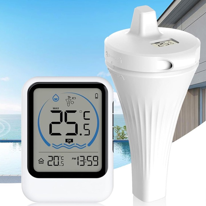 Vezeték nélküli medencehőmérő, Bedee, IP68, Vezeték nélküli digitális LCD úszó medencehőmérő, -40°C és +70°C között, medencékhez, jakuzzikhoz, akváriumokhoz és kis tavakhoz