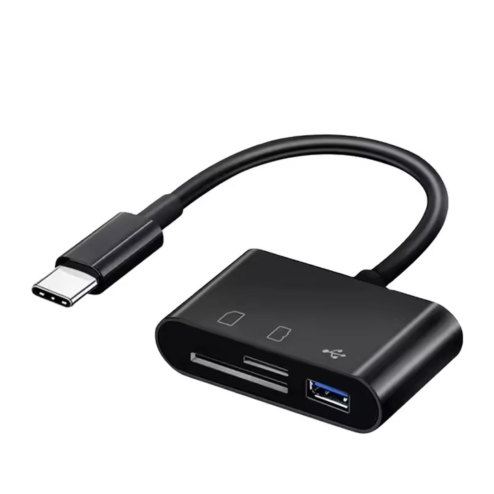 Cititor de carduri 3 in 1, SuooTci, suporta SD/TF/USB, plug and play, portabil, USB-C