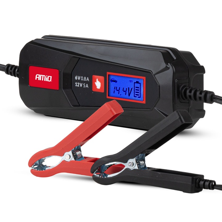 Redresor auto AMiO 6V/12V, 5A, pentru acumulatori SLA si LFP, cu panou digital de control