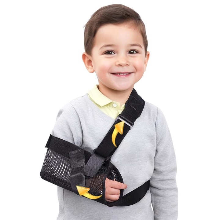 Sling pentru brat copii, suport ortopedic, fixator umeri, negru, S