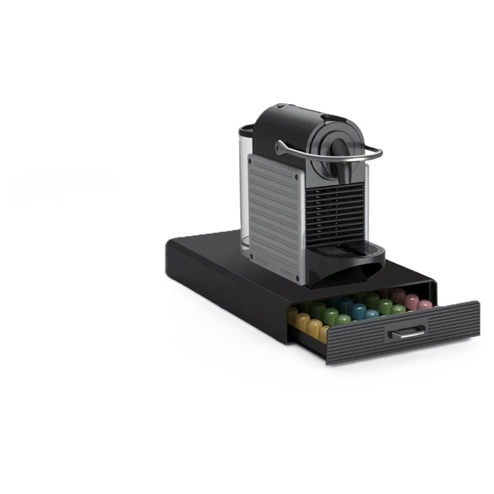 Sertar Organizare Capsule Cafea 50 bucati, Negru, pentru aparate Nespresso, suport integrat