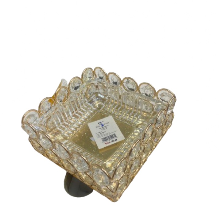 Scrumiera metalica, aurie, cu sticla detasabila, 20x20cm