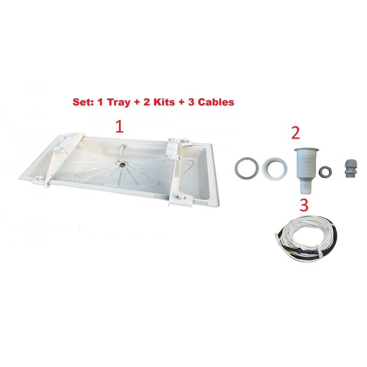 Комплект тава за конденз Blue River (1050x400mm) + Нагревателен кабел 3м + Комплект за източване на конденз, за термопомпи и климатици