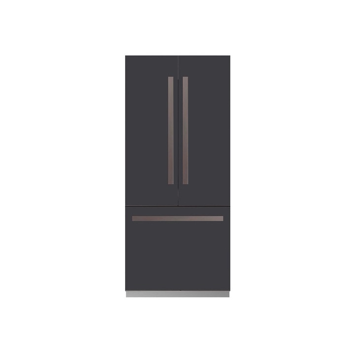 Frigider incorporabil side by side French Door Bertazzoni, 546 litri, colectie Professional, congelator 157 litri, dispenser apa/gheata, 3 rafturi, 6 compartimente pe usa, temperatura reglabila, panou control tactil, iluminare LED, functie Eco, antracit