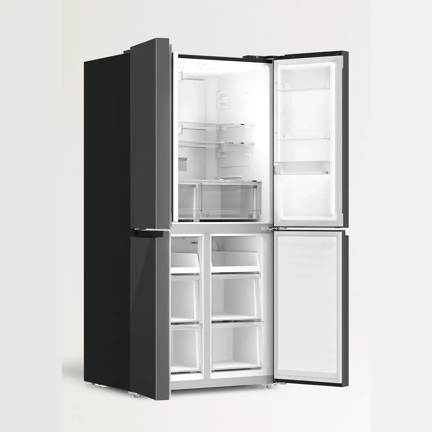 Frigider side by side No Frost CREATE, Studio, 503 litri, H 177 cm, congelator 186 litri, Tehnologie Inverter, temperatura reglabila, 3 rafturi din sticla, 6 compartimente pe usa, sistem Care, functie Multi Air Flow, finisaj sticla mata, negru