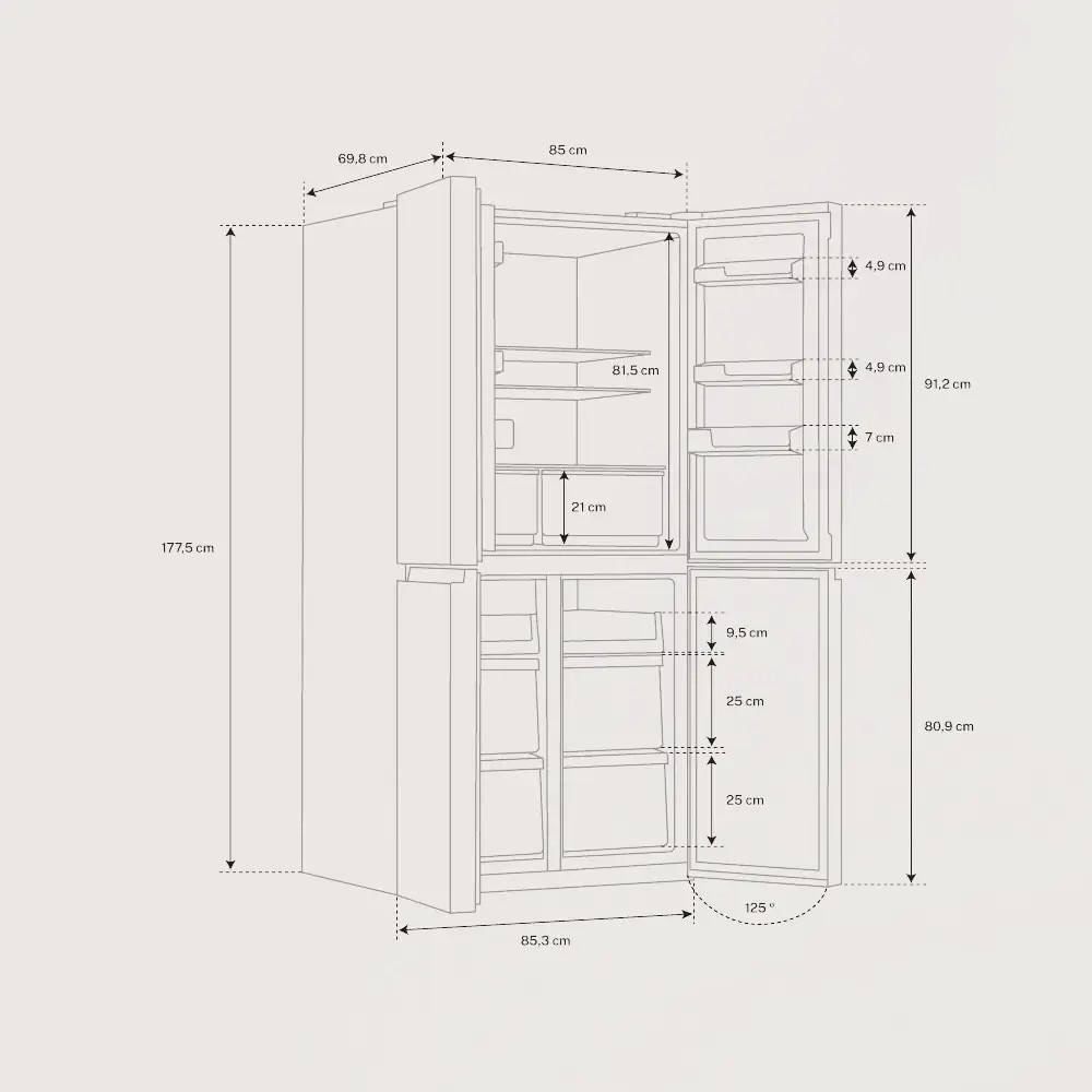Frigider side by side No Frost CREATE, Studio, 503 litri, H 177 cm, congelator 186 litri, Tehnologie Inverter, temperatura reglabila, 3 rafturi din sticla, 6 compartimente pe usa, sistem Care, functie Multi Air Flow, finisaj sticla mata, negru