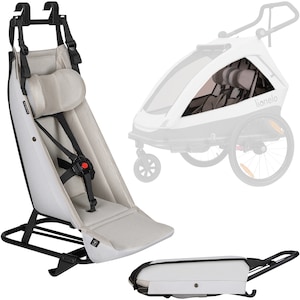 Carucior pentru bicicleta si scaun pentru remorca, Lionelo, Cama, Multifunctional, Pentru 1 sau 2 copii, Cu sistem de absorbtie a socurilor SIQ, Centuri reglabile pe inaltime, Gri