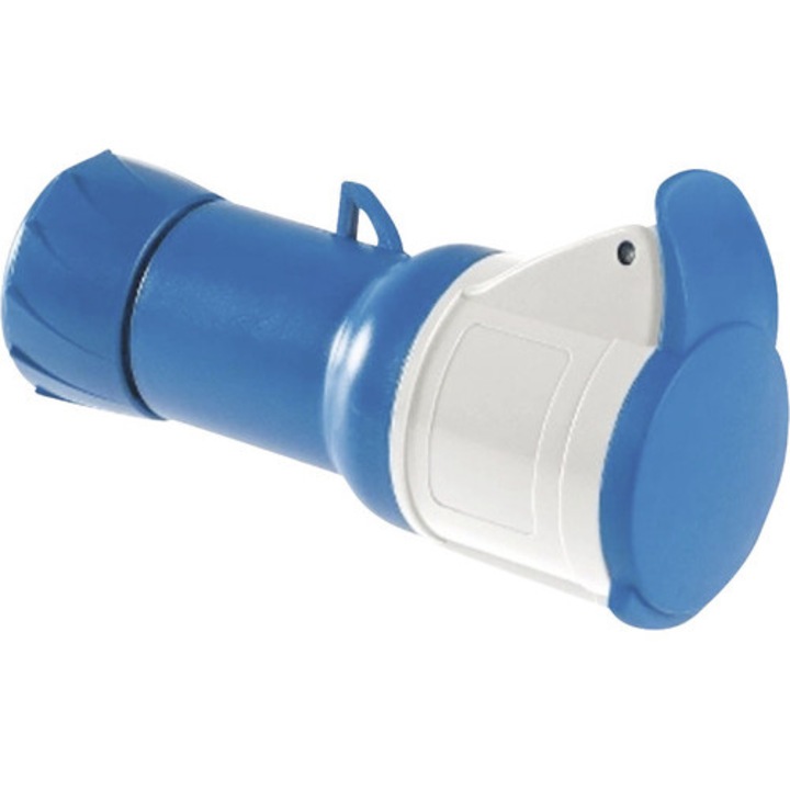 Cupla pentru stecher industrial 2P+E Schneider PratiKa 32A albastra, pentru exterior IP44