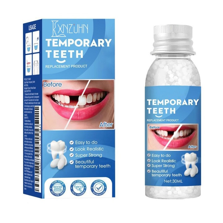Kit profesional pentru restaurare dentara temporara, LXNZUHN®, gutaperca solida, margele pentru restaurare dentara, plombe temporare, margele reutilizabile, non-toxic, 8,4×2,8cm, 30ml