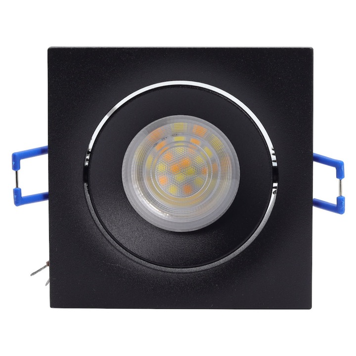 Spot cu led incastrat pentru rigips, mobil, patrat, 5W, 400lm, temperatura de culoare reglabila 3000/4000/6500K, diamentru 95mm, negru, Mentavill