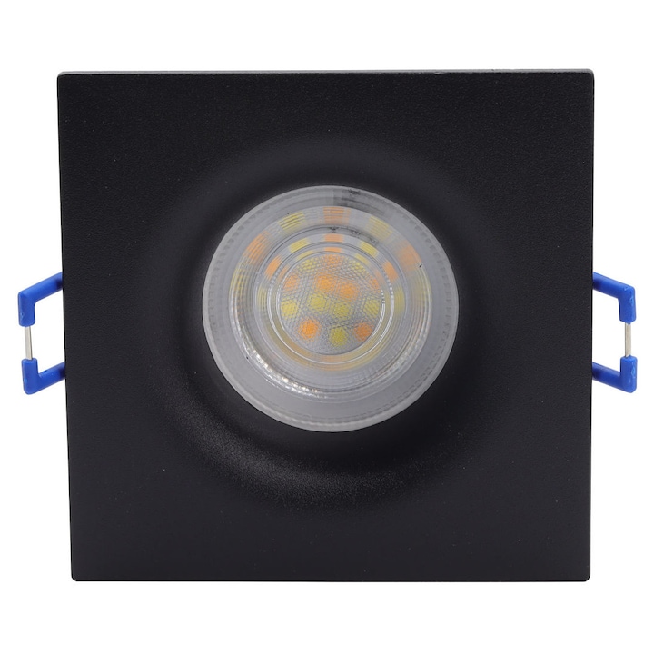 Spot cu led incastrat pentru rigips, fix, patrat, 5W, 400lm, temperatura de culoare reglabila 3000/4000/6500K, diamentru 88mm, negru, Mentavill