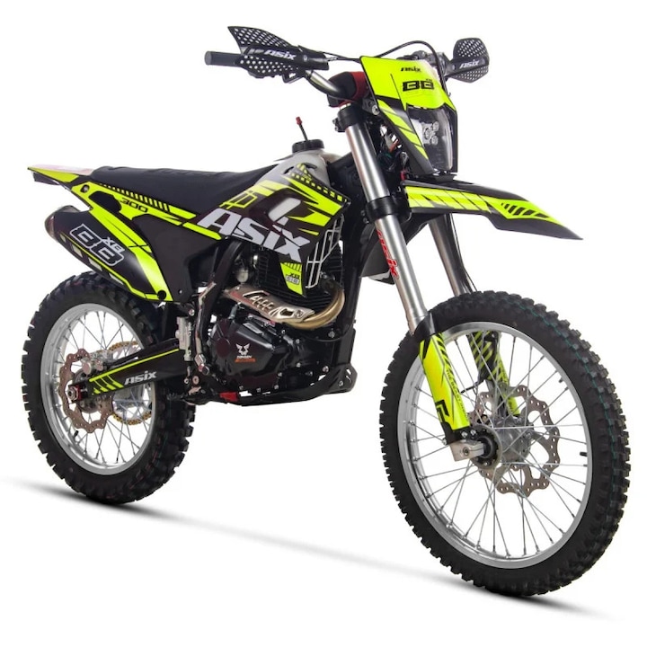 Motocicleta Cross/Enduro Asix XB88 A3, 300cc, roti 21/18", culoare negru/lime, pornire electric/picior