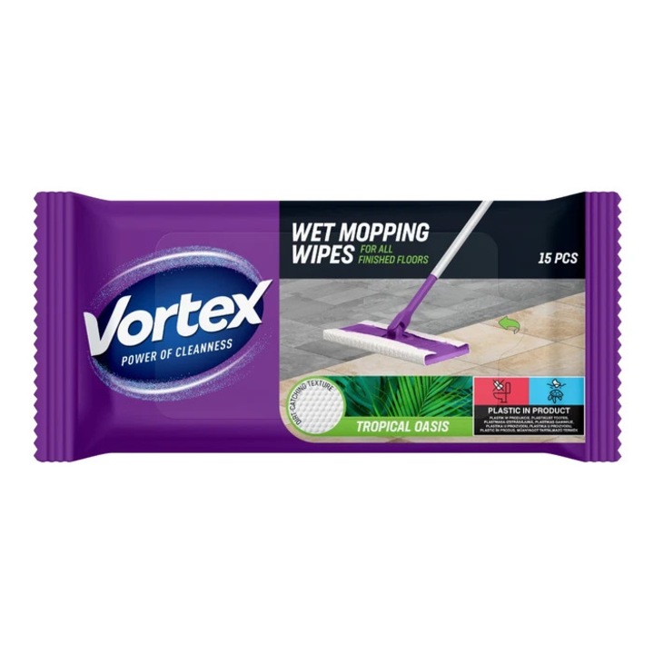 Lavete umede pentru mop Vortex, 15 bucati