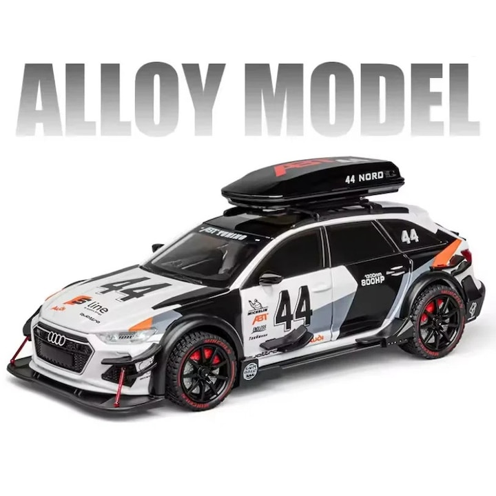 Fém autó Audi RS6 ABT S Line Quattro 1:24, Hátrahúzható, Fények és Hangok, Levehető Csomagtartó, 20 cm