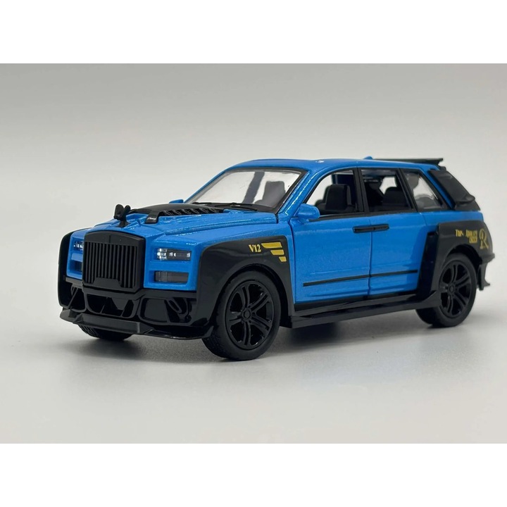 Fém autómodell Rolls-Royce Cullinan Mansory V12 1:32, Visszahúzós, Fények és Hangok, Nyitható Első Ajtók, 16 cm