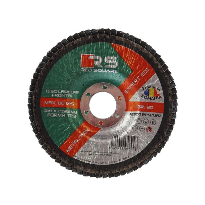 Disc lamelar frontal, pentru otel / inox, Red Square, 125 x 22 mm, granulatie 80