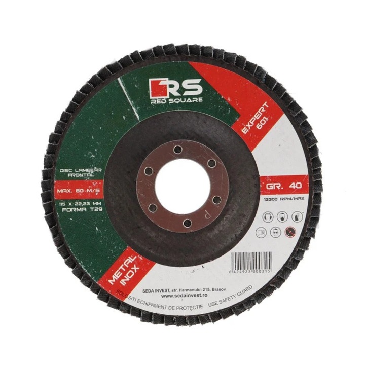 Disc lamelar frontal, pentru otel / inox, Red Square, 115 x 22 mm, granulatie 40