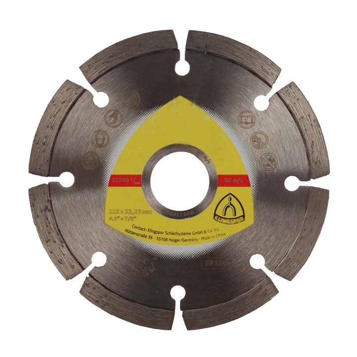 Disc diamantat, cu segmente, pentru debitare materiale de constructii, Klingspor DT 300 U Extra, 115 x 22.23 x 1.6 mm