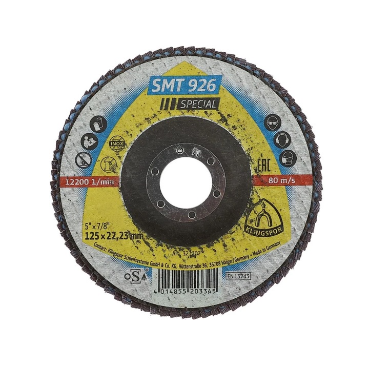 Disc lamelar frontal, pentru otel / inox, Klingspor SMT 926, 125 x 22.23 mm, granulatie 80
