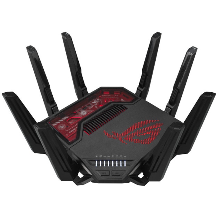 Router Gaming Wireless ASUS ROG Rapture GT-BE19000, BE19000, Tri-Band,Quad-Core 2.6GHz CPU, 256MB/2GB Flash/RAM, 4K-QAM,dual port 10G, 200+ dispozitive,detectare WAN AI, MLO, AiProtection Pro,open NAT, VPN Fusion,multiple SSIDs, IPTV, Beamforming, AiMesh