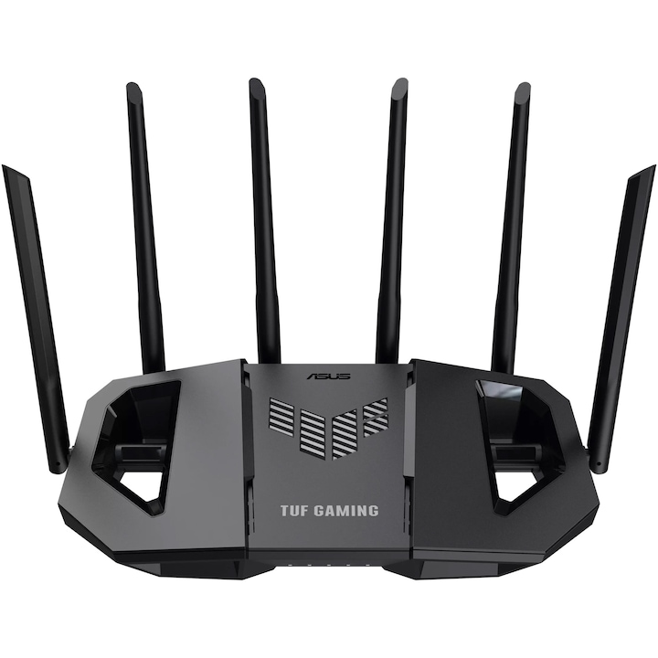 ASUS TUF BE6500 Gaming vezeték nélküli router, kétsávos, négymagos 1,5 GHz-es CPU, 256 MB/1 GB flash/RAM, 4K-QAM, MLO, 2,5 G négyportos, AiProtection Pro, adaptív QoS, VPN Fusion, Instant Guard, IPTV, OFDMA, MU-MIMO, UTF-8 SSID, AiMesh