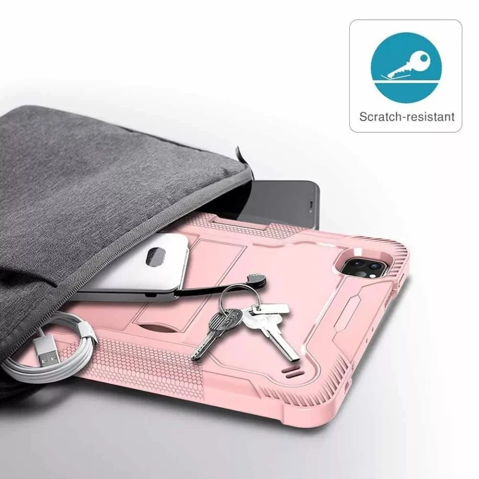 Husa pentru tableta iPad Pro 11 (2024) / iPad Pro 11 (2025), SKYDDAR INNOVATION, Antisoc si Anti-zgarieturi, Rugged TabShell, Roz, set cu sticker