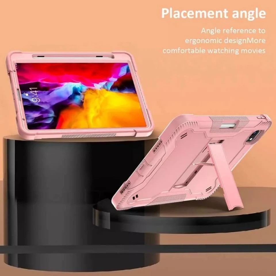 Husa pentru tableta iPad Pro 11 (2024) / iPad Pro 11 (2025), SKYDDAR INNOVATION, Antisoc si Anti-zgarieturi, Rugged TabShell, Roz, set cu sticker
