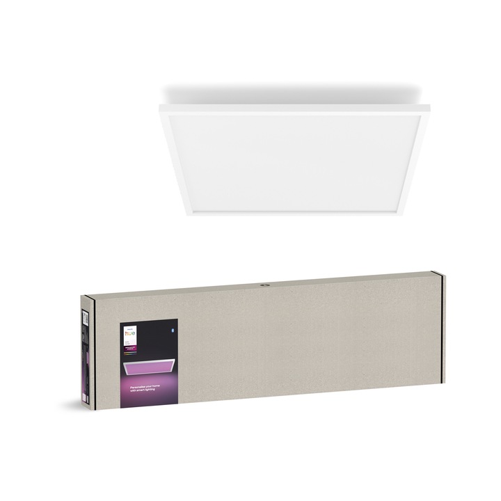Плафониера с LED Philips Hue Surimu SQ large, 4150 lm, 240 V, 60x60 cm, IP20, 2000-6500 K цветна температура, Wi-Fi, Bluetooth, Zigbee, алуминий, матово бяла