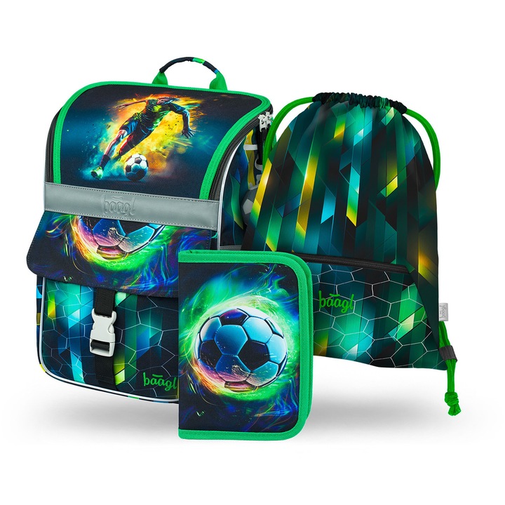 Ghiozdan Baagl Scoala Set Zippy Fotbalist, ergonomica, spatiu 18L, multicolor