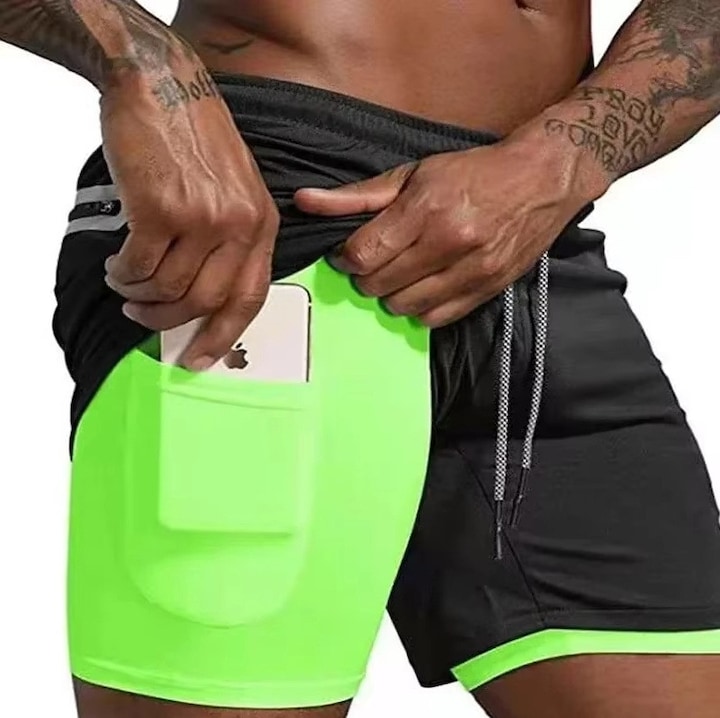 Pantaloni scurti de alergare 2-in-1 pentru barbati | Pantaloni scurti dublu strat pentru fitness si jogging | Imbracaminte sport de vara | Pantaloni sport casual respirabili cu uscare rapida | Marimea M