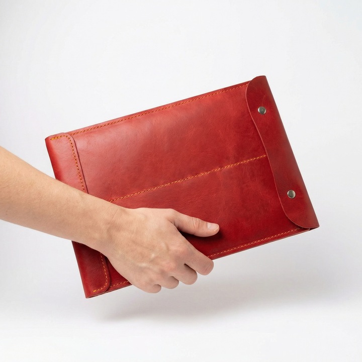 Husă premium roșie pentru tabletă, Natty Pell, dimensiuni 23x30x2cm, piele naturală, design slim