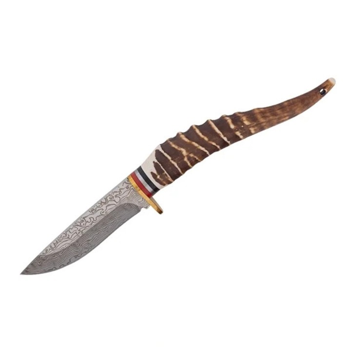 Cutit de vanatoare cu lama fixa, DEPOX®, otel inoxidabil 440, maner imitatie corn de cerb, 24 cm