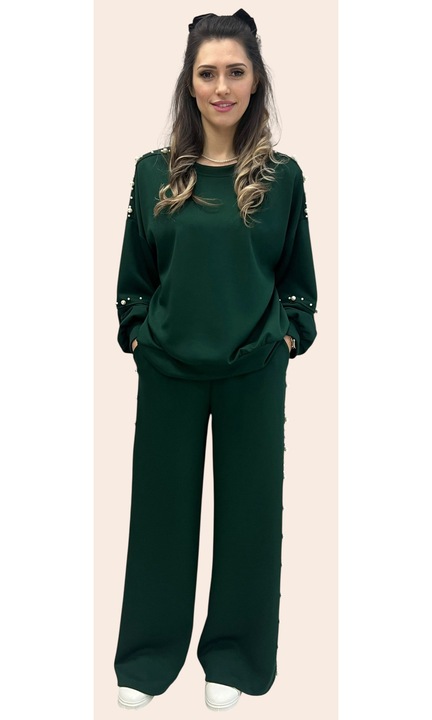 Trening dama cu perle, din 50%vascoza si 50% elastan, verde, Verde smarald