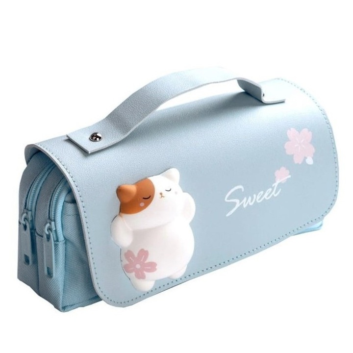 Kétrekeszes tolltartó, kék, 21x10, 5x5, 5cm