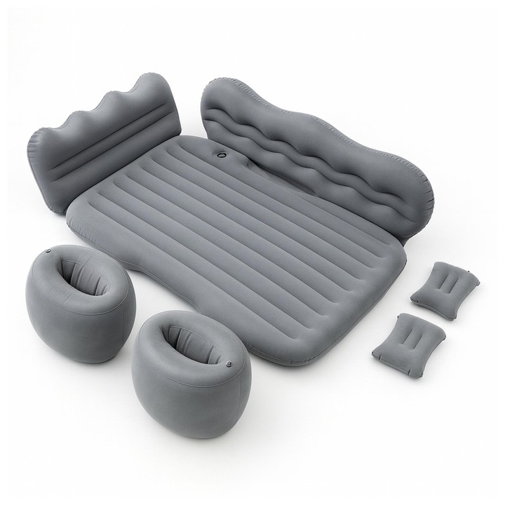 Saltea auto gonflabilă, 2 perne și pompă, PVC, 128x76cm, 15cm grosime