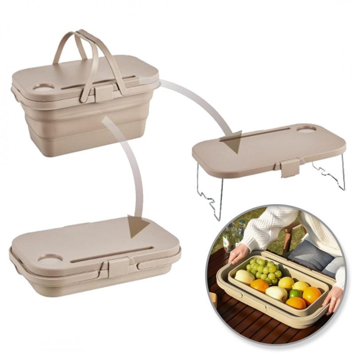 Сгъваема кошница за пикник 3 в 1 с маса, 15 литра контейнер за съхранение, многоцветна, 47x30x10см