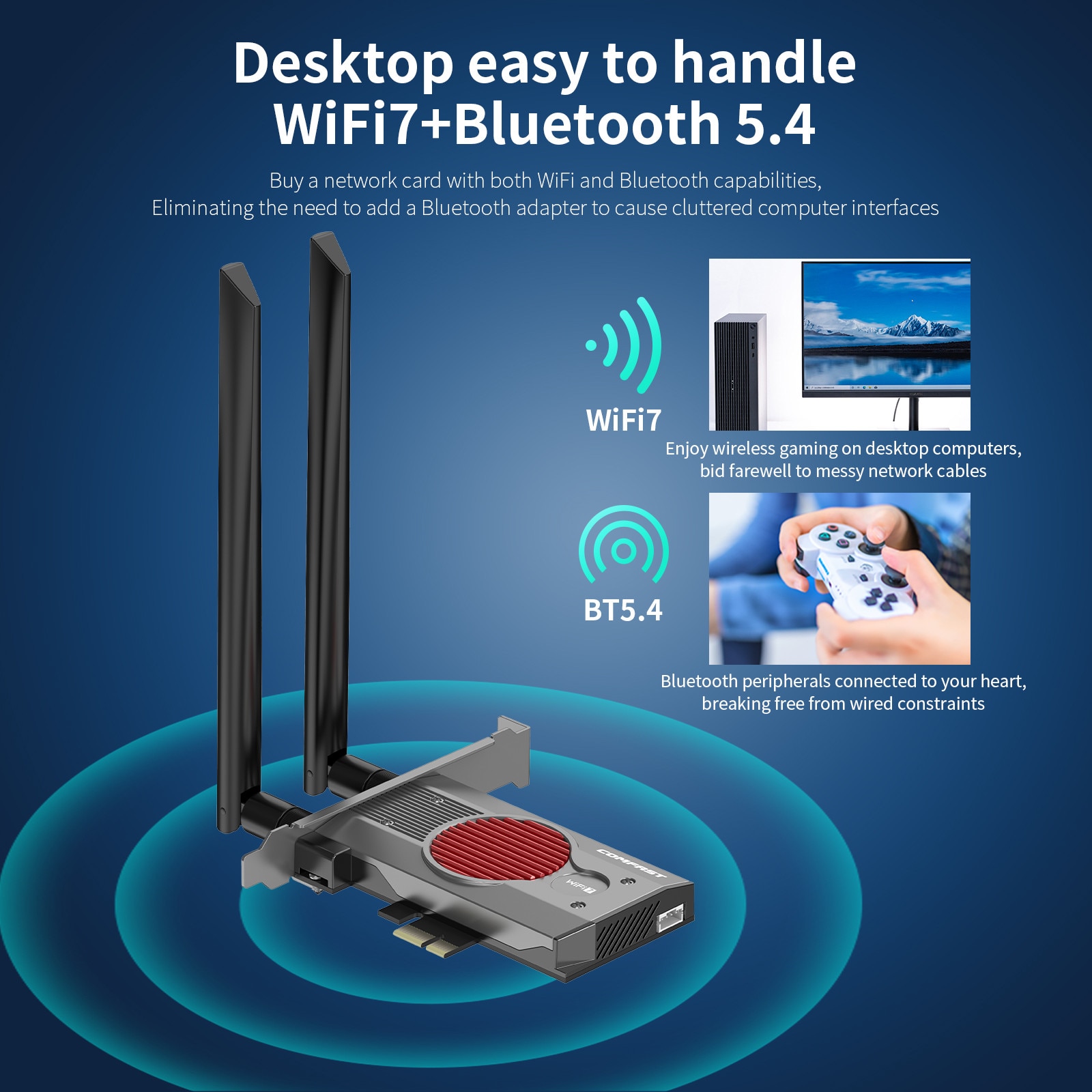 Placa de retea PCI-E COMFAST BE200 MAX, WiFi-7 8774Mbps, tri-band ...
