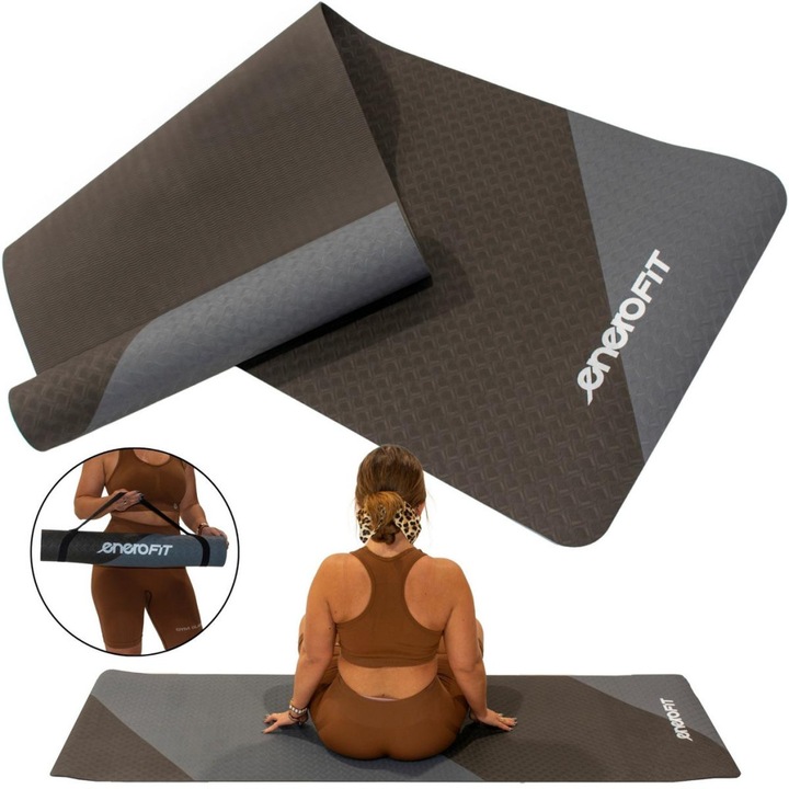 Enero Fit Csúszásgátló TPE Joga- és Fitnesszszőnyeg, Szürke-Fekete, 183x61x0, 4 cm