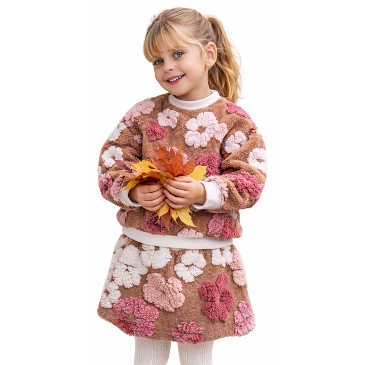 iDO kislány ruha dombornyomott virághímzéssel, szatén béléssel, barna