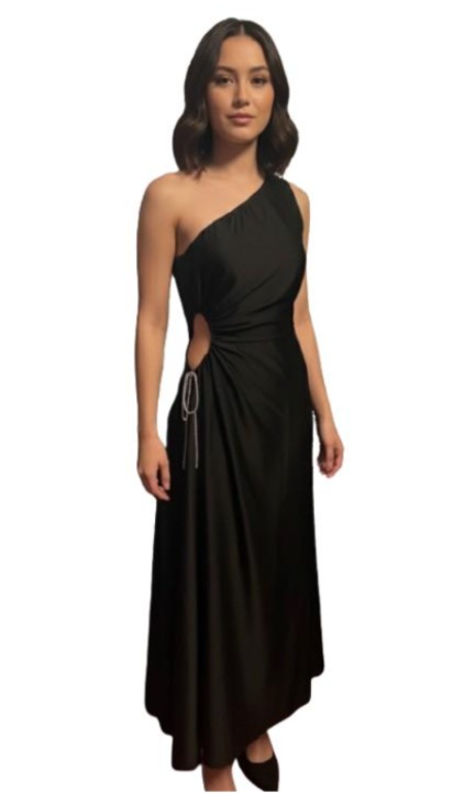 Rochie eleganta de dama, material satinat, S/M, Negru, S-M