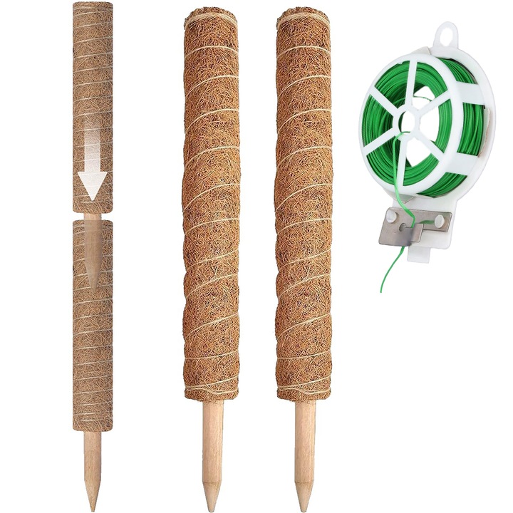Stalp din fibre de cocos pentru plante cataratoare, inaltime ajustabila, usor de instalat, set de 2 bucati